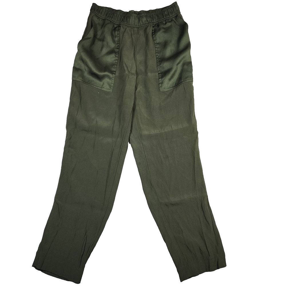 Sandro Paris Women's Forest Green‎ Pull On Satin Accent Casual Pants Sz 1/ US 4